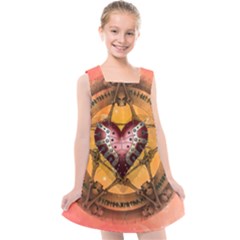 Awesome Heart On A Pentagram With Skulls Kids  Cross Back Dress by FantasyWorld7