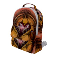 Awesome Heart On A Pentagram With Skulls Flap Pocket Backpack (large) by FantasyWorld7