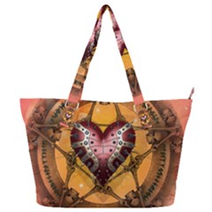 Awesome Heart On A Pentagram With Skulls Full Print Shoulder Bag by FantasyWorld7