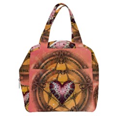 Awesome Heart On A Pentagram With Skulls Boxy Hand Bag by FantasyWorld7