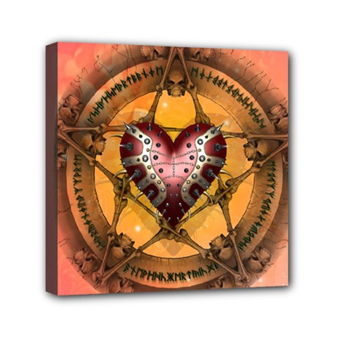 Awesome Heart On A Pentagram With Skulls Mini Canvas 6  X 6  (stretched) by FantasyWorld7