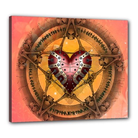 Awesome Heart On A Pentagram With Skulls Canvas 24  X 20  (stretched) by FantasyWorld7