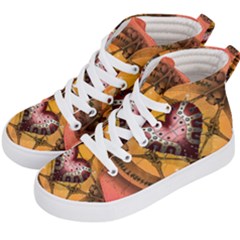 Awesome Heart On A Pentagram With Skulls Kids  Hi-top Skate Sneakers by FantasyWorld7