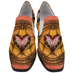 Awesome Heart On A Pentagram With Skulls Women Slip On Heel Loafers by FantasyWorld7