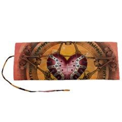 Awesome Heart On A Pentagram With Skulls Roll Up Canvas Pencil Holder (s)