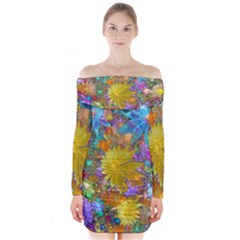 Apo Flower Power  Long Sleeve Off Shoulder Dress by WolfepawFractals