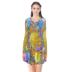 Apo Flower Power  Long Sleeve V-neck Flare Dress by WolfepawFractals