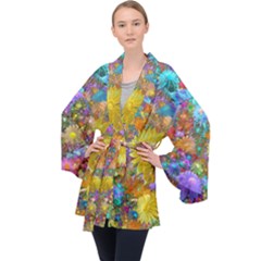 Apo Flower Power  Long Sleeve Velvet Kimono  by WolfepawFractals