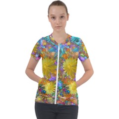 Apo Flower Power  Short Sleeve Zip Up Jacket by WolfepawFractals