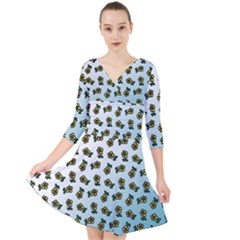 Blue Gradient Flower Quarter Sleeve Front Wrap Dress by snowwhitegirl