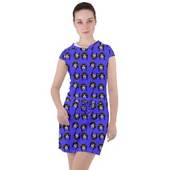 Retro Girl Daisy Chain Pattern Blue Drawstring Hooded Dress by snowwhitegirl