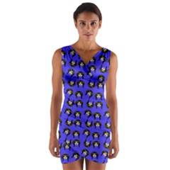 Retro Girl Daisy Chain Pattern Blue Wrap Front Bodycon Dress by snowwhitegirl