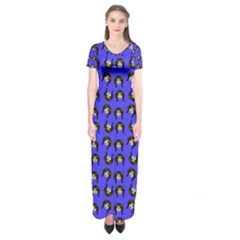 Retro Girl Daisy Chain Pattern Blue Short Sleeve Maxi Dress by snowwhitegirl