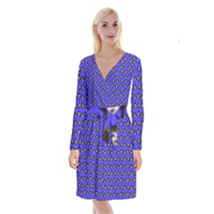 Retro Girl Daisy Chain Pattern Blue Long Sleeve Velvet Front Wrap Dress by snowwhitegirl