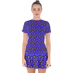 Retro Girl Daisy Chain Pattern Blue Drop Hem Mini Chiffon Dress by snowwhitegirl