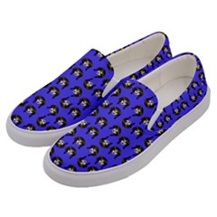 Retro Girl Daisy Chain Pattern Blue Men s Canvas Slip Ons by snowwhitegirl