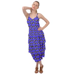 Retro Girl Daisy Chain Pattern Blue Layered Bottom Dress by snowwhitegirl