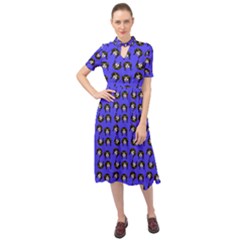 Retro Girl Daisy Chain Pattern Blue Keyhole Neckline Chiffon Dress by snowwhitegirl