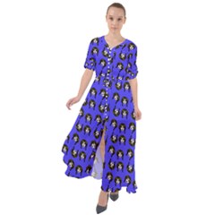 Retro Girl Daisy Chain Pattern Blue Waist Tie Boho Maxi Dress by snowwhitegirl