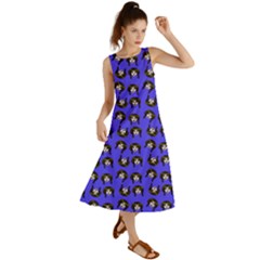 Retro Girl Daisy Chain Pattern Blue Summer Maxi Dress by snowwhitegirl