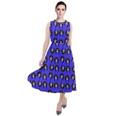 Retro Girl Daisy Chain Pattern Blue Round Neck Boho Dress by snowwhitegirl