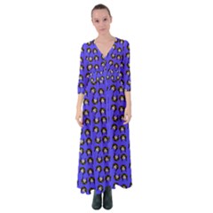 Retro Girl Daisy Chain Pattern Blue Button Up Maxi Dress by snowwhitegirl