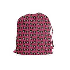 Retro Girl Daisy Chain Pattern Pink Drawstring Pouch (large) by snowwhitegirl