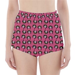 Retro Girl Daisy Chain Pattern Pink High-waisted Bikini Bottoms