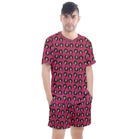 Retro Girl Daisy Chain Pattern Pink Men s Mesh Tee And Shorts Set by snowwhitegirl