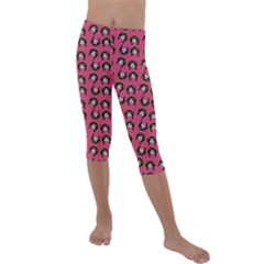 Retro Girl Daisy Chain Pattern Pink Kids  Lightweight Velour Capri Leggings  by snowwhitegirl