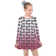 Retro Girl Daisy Chain Pattern Kids  Long Sleeve Dress by snowwhitegirl