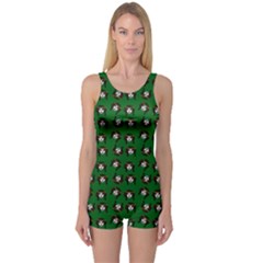 Retro Girl Daisy Chain Pattern Green One Piece Boyleg Swimsuit by snowwhitegirl