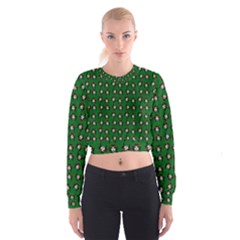 Retro Girl Daisy Chain Pattern Green Cropped Sweatshirt by snowwhitegirl