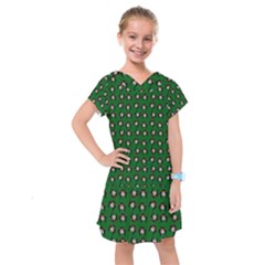 Retro Girl Daisy Chain Pattern Green Kids  Drop Waist Dress by snowwhitegirl