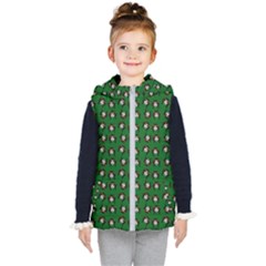 Retro Girl Daisy Chain Pattern Green Kids  Hooded Puffer Vest by snowwhitegirl