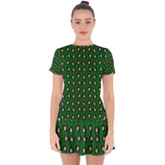 Retro Girl Daisy Chain Pattern Green Drop Hem Mini Chiffon Dress by snowwhitegirl