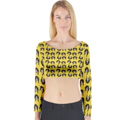 Retro Girl Daisy Chain Pattern Yellow Long Sleeve Crop Top by snowwhitegirl