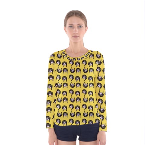 Retro Girl Daisy Chain Pattern Yellow Women s Long Sleeve Tee by snowwhitegirl