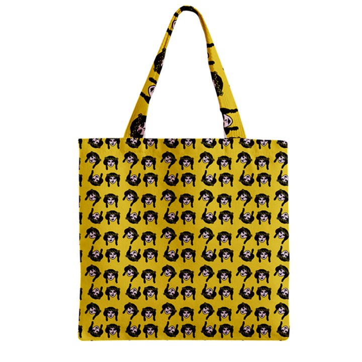 Retro Girl Daisy Chain Pattern Yellow Zipper Grocery Tote Bag