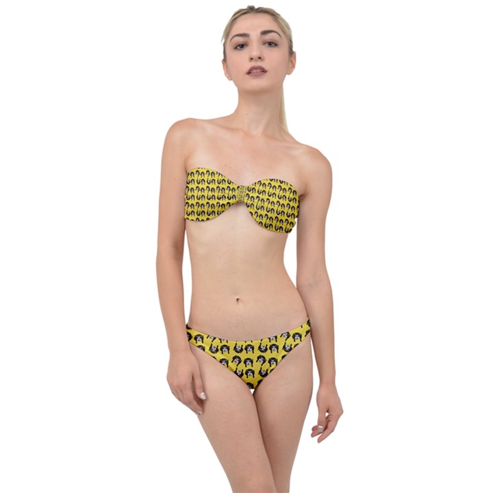 Retro Girl Daisy Chain Pattern Yellow Classic Bandeau Bikini Set