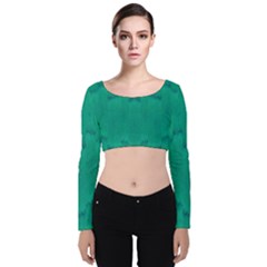 Love To One Color To Love Green Velvet Long Sleeve Crop Top