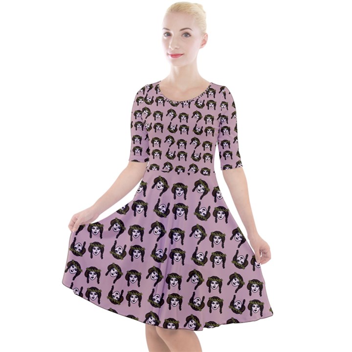 Retro Girl Daisy Chain Pattern Light Pink Quarter Sleeve A-Line Dress