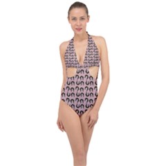 Retro Girl Daisy Chain Pattern Light Pink Halter Front Plunge Swimsuit by snowwhitegirl