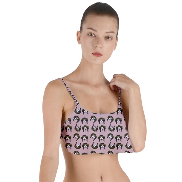 Retro Girl Daisy Chain Pattern Light Pink Layered Top Bikini Top 