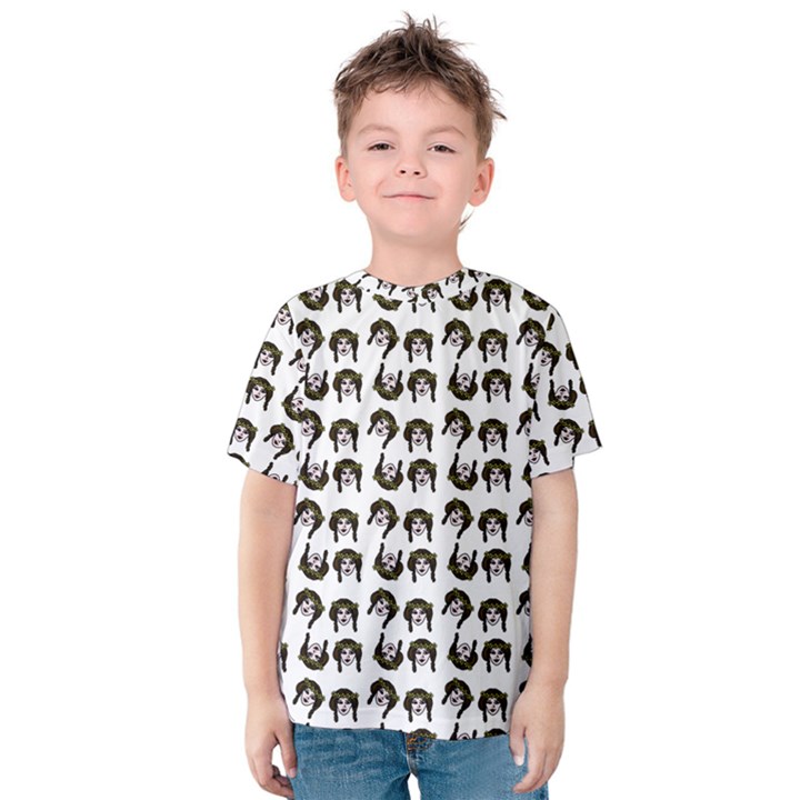 Retro Girl Daisy Chain Pattern White Kids  Cotton Tee