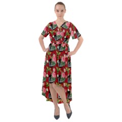 Vintage Can Floral Red Front Wrap High Low Dress by snowwhitegirl