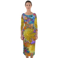 Apo Flower Power Quarter Sleeve Midi Bodycon Dress by WolfepawFractals