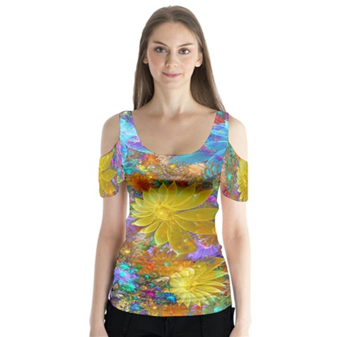 Apo Flower Power Butterfly Sleeve Cutout Tee  by WolfepawFractals