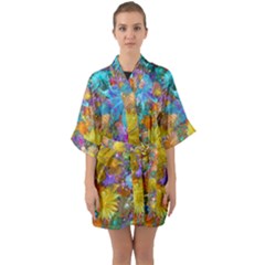 Apo Flower Power Half Sleeve Satin Kimono  by WolfepawFractals