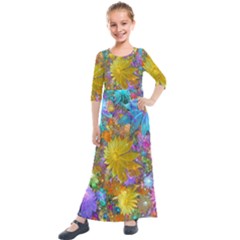 Apo Flower Power Kids  Quarter Sleeve Maxi Dress by WolfepawFractals